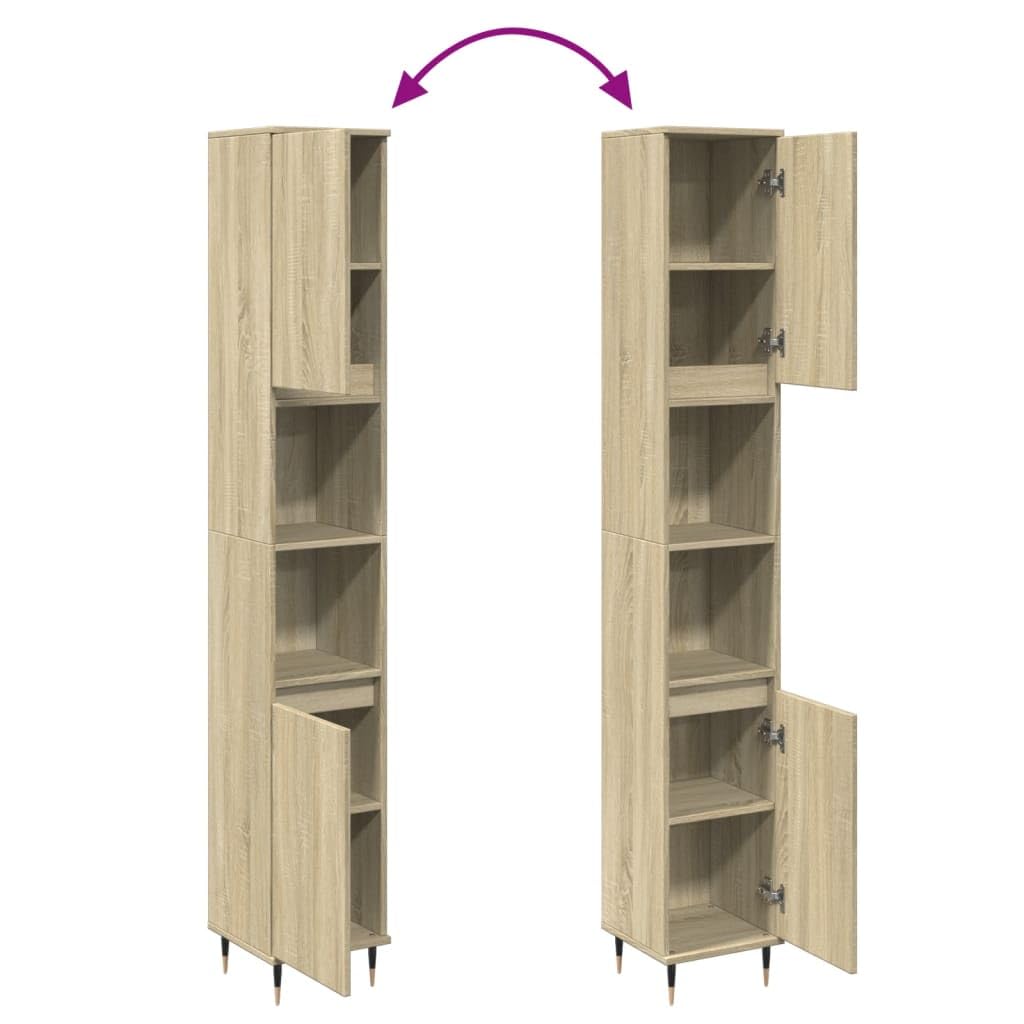 vidaXL Armario de baño Madera contrachapada Roble Sonoma 30x30x190 cm, Armario de Almacenamiento de baño, Unidad de Almacenamiento de baño, Mueble de baño de Piso