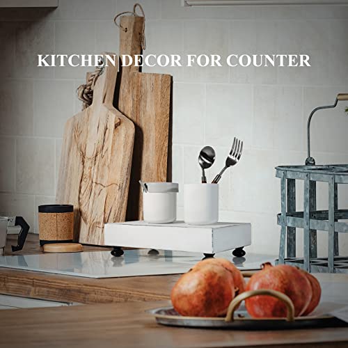 Homko Wood Riser For Kitchen Counter Decor, Farmhouse Pedestal Stand Tray Organizer With Non-Slip Mat, Modern Dish Soap Display Tray For Home Decor(White) #TOP5