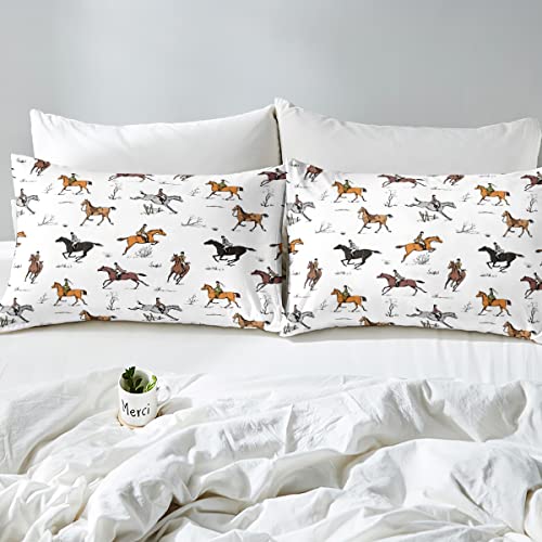 Erosebridal Racing Horse Fitted Sheet Twin Equestrian Sport Bedding Set Horse Riders Bed Sheets For Kids Boys Teens Men Bedroom Vintage Western Cowboy Cowgirls Bedding Sets With 1 Pillow Case thumb #3