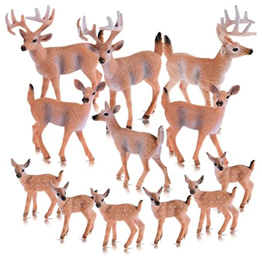 12 Pieces Deer Figurines Toy Realistic Deer Family Figurines Forest Animals Figures Miniature Woodland Creatures Figurines Miniature Toys Cake Toppers for Birthday Party Bridal Shower