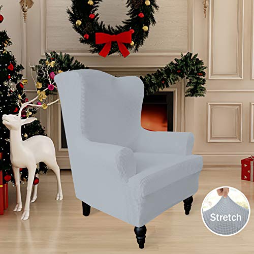 Image of Easy-Going Stretch Wingback Chair Sofa Slipcover Silver Gray