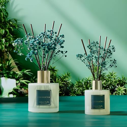 Image of COCORRINA Reed Diffuser - Cashmere Vanilla 17 Fl.oz Reed Diffuser with 8 Sticks Scented Diffuser with Preserved Flowers for Bathroom Home Decor