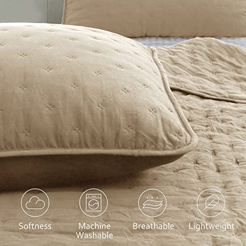 Cloud Oversized King Quilt Sets with Pillow Shams, Beige California Cal King Size Lightweight Soft Coverlet Bedspread, Tan Cream Thin Bedding Set, 3 Pieces, 118x106 inches
