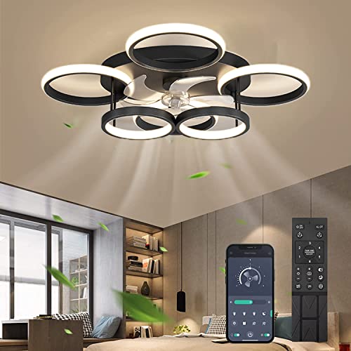 Ventilador de techo con luz LED de 66W regulable y control remoto negro