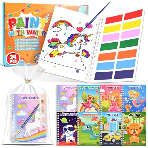 GOLDGE Regalo Niña Libros de Colorear con Agua|24 Pack Regalos Cumpleaños Niños Colegio con Bolsas| Juguetes Niña como Detalles Cumpleaños Infantil para Invitados Fiesta Manualidades Niños 3 a 9 Años