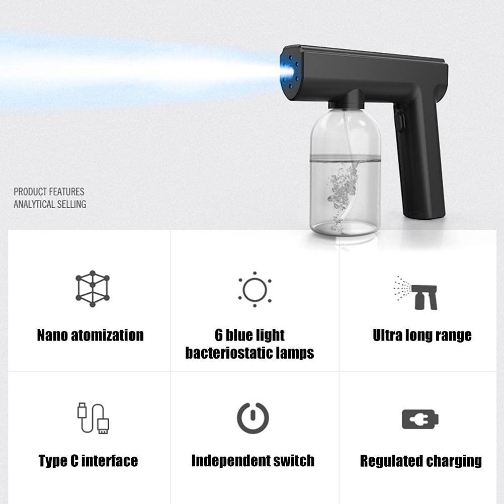 Nano Mist Sprayer, 300ML USB wiederaufladbare Handheld Luftbefeuchter Wireless Wassersprühgerät Tragbare Dampfspritzpistole mit blauem Licht für Home Office
