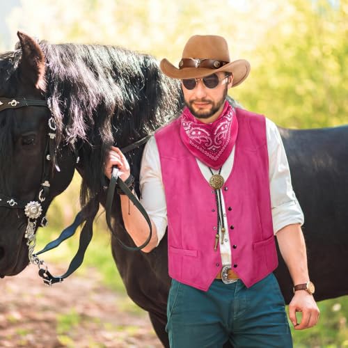 Vabean 6 Pcs Cowboy Costume Men Western Outfit Cowboy Vest Hat Necklace Belt Buckle Bandana Glasses for Rave Accessories(Pink,XL) by Vabean - Used condition - Image 2
