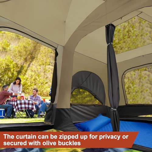 Carpa para camping de 8–12 personas, 2 habitaciones con divisor de cremallera, porche, carpa cabaña extra grande impermeable con 3 puertas y ventanas de malla, instalación fácil, 2.16 m de altura para camping al aire libre miniatura 5