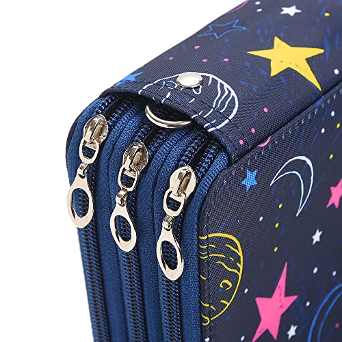 Image of 72 Slots Pencil Case Organizer w /Removal Handle Strap | 3-Layer Zipped Pencils Box Large for Colored Pencils Watercolor Pencils for Office and Travel for Artist