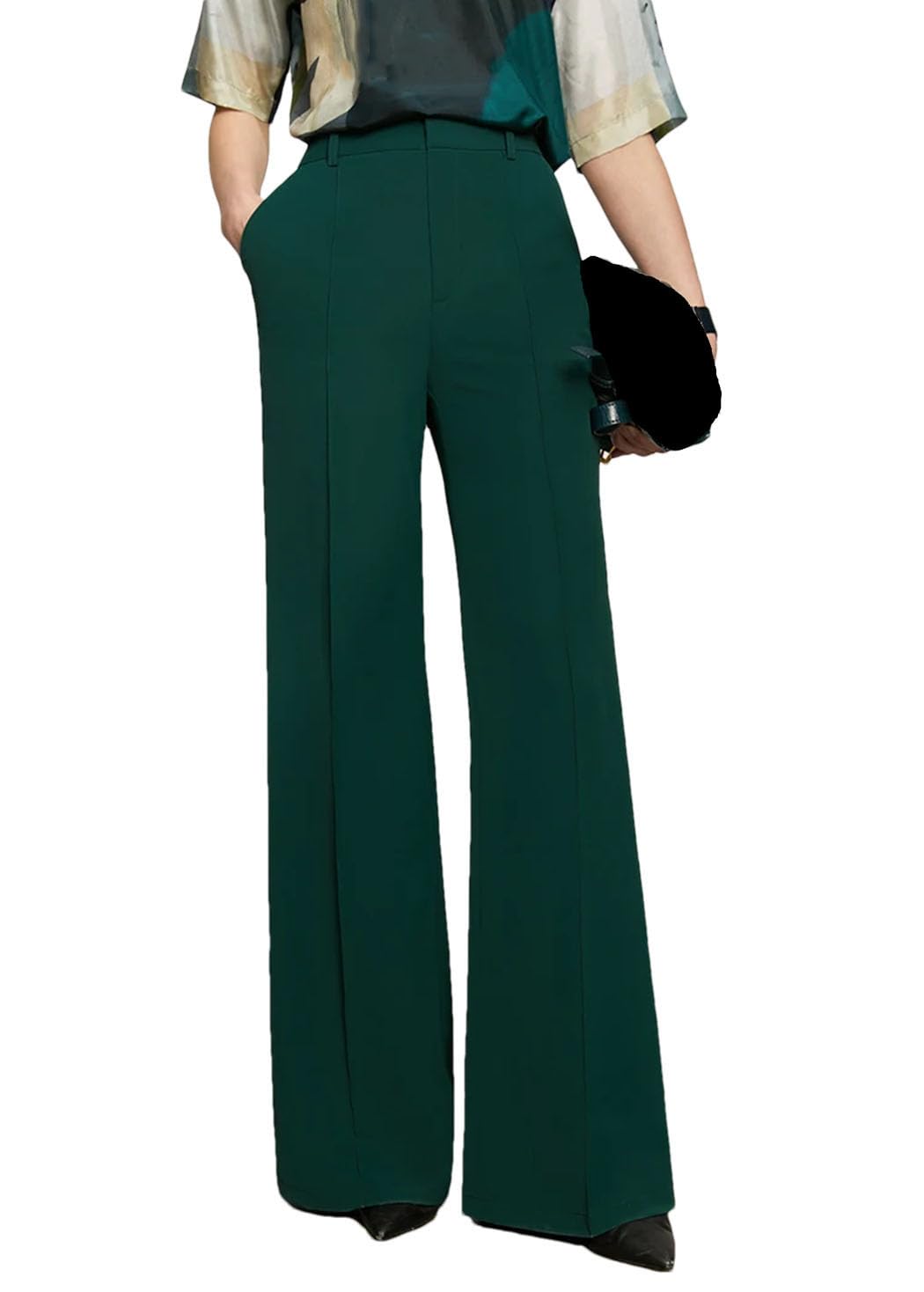 Womens High Waist Slim Flared Pants Spring Office Ladies Elegant Chiffon Casual Trousers