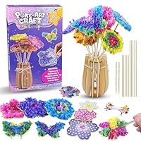 XWGKLN Poke Arts and Craft Kits for Girls, Poke Art Flower Bouquet Kits 8 Flowers & 2 Butterflies with Wooden Vase, No-Sew DIY Craft Creative Activity Education Birthday Gifts Toys for 6-14 Year Girls