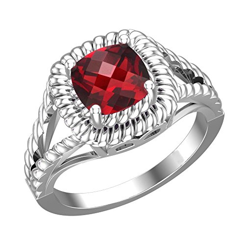 Women 925 Real Sterling Silver 8 mm Halo Cushion Gemstone Ring - Main Image