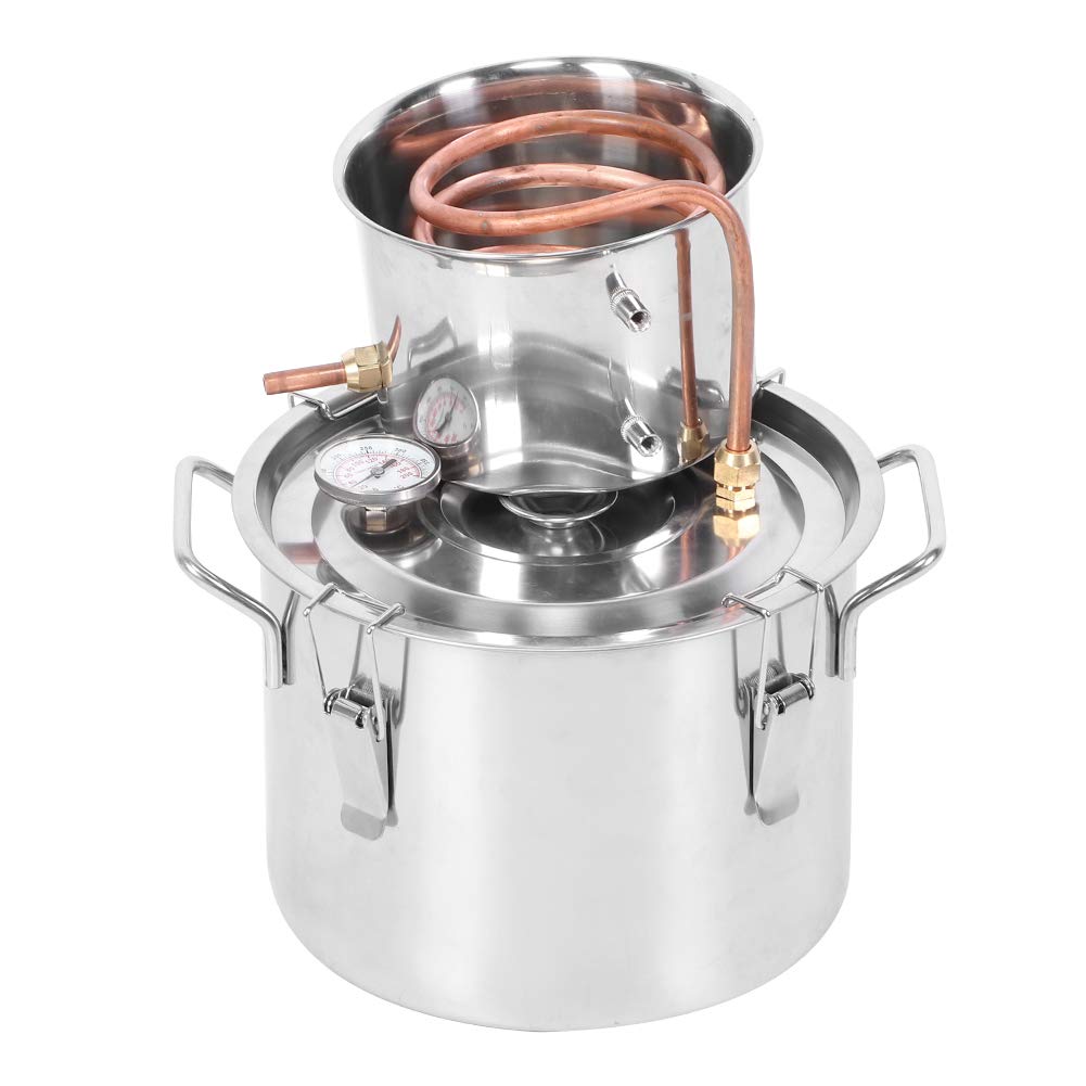 Destilador de agua Destilador doméstico Equipo de agua destilada de acero inoxidable para alcohol de vino Equipo de producción de agua destilada fácil de usar con termómetro incorporado(10L)