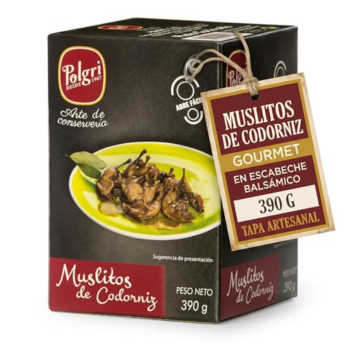 Polgri Muslitos de Codorniz en Escabeche Balsamico 12 Muslitos 390 gr Conserva Abre Facil Lista para Comer Caliente o Frio Aperitivo Gourmet Tradicional Espanol Receta desde 1967 Arte de Conserveria
