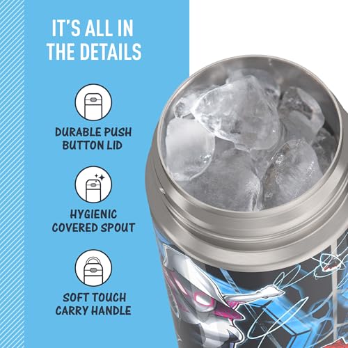 Image of THERMOS FUNTAINER 16 Ounce Stainless Steel Vacuum Insulated Bottle with Wide Spout Lid, Spiderman (Pack of 6)