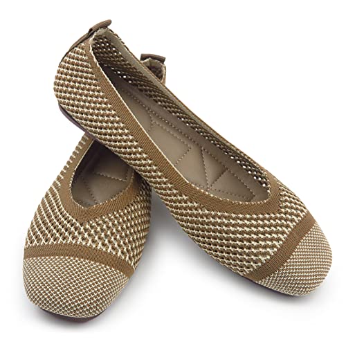 Image of RVROVIC Women's Square Toe Knit Flats Shoes Casual Slip on Ballet Flats Comfortable Shoes for Women
