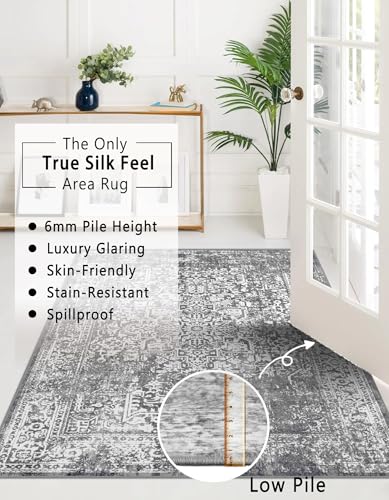 vivorug Runner Rug 2'x8' Vintage Washable Non-Slip Runners for Hallways Kitchen Entryway Laundry Room Carpet Hallway Runner Grey