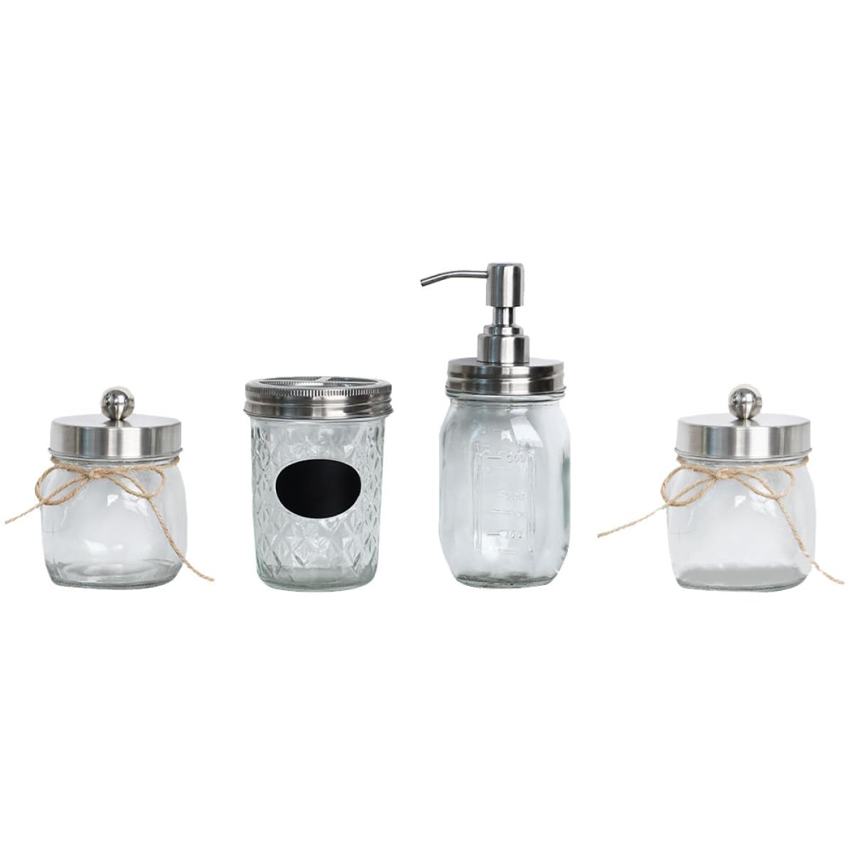 SHINEOFI Juego Accesorios Baño Vaso Cepillo Dientes Botella Loción Vidrio Tamaño Compacto Color Transparente Tapa Plateada Práctico Hogar Dormitorio Hotel