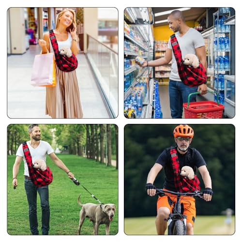 Lvjkes Tragetasche Hund,Faltbar Hunde Tragetasche,Einstellbar Hohe Kapazität Hundetragetasche,One-Shoulder,Cross-Body,Tragbar für den Außenbereich für kleine Katzen und Hunde (Rot-schwarz kariert)