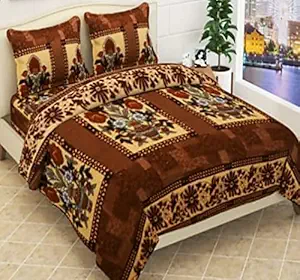 Sky Tex 180 TC Brown Color Fleece Abstract Prints Woolen Double Bed Warm Bed Sheet Set with 2 Pillow Covers (Buy This Bed Sheet Four 3 Ply Masks Free)