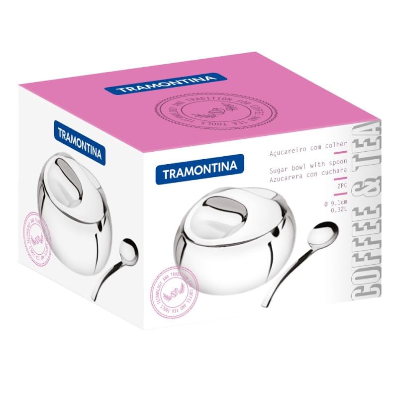Tramontina Zuckerdose Zuccheriera con Cucchiaio e Coperchio, in Acciaio Inox, Lavabile, 18/10 Plastica, 11,5 x 10,5 x 8 cm - immagine 3
