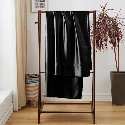 Image of Ersmak Satin Flat Sheet Only, Single Flat Sheet Queen, Luxury & Ultra Soft Silky Bedding Top Sheet for Queen Mattress - Black