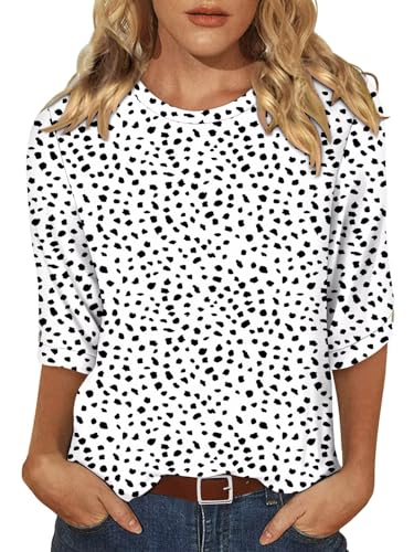 KISSMODA Women's Casual 3/4 Sleeve T-Shirts 2025 V-Neck Tunic Tops Cute Tees Blouses Loose Fit Business Work Tee Top