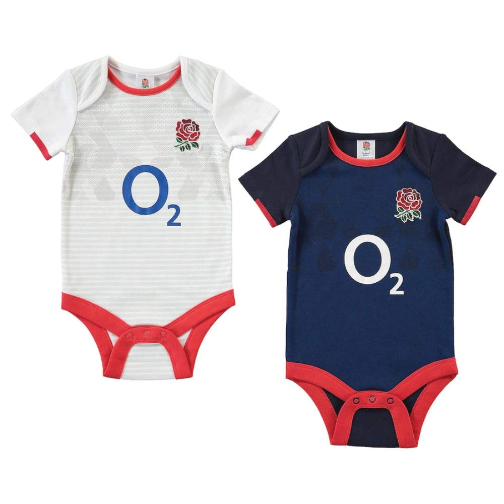 England Rugby RFU 2 Pack Baby Vests Bodysuits | 2020/21 Kit Design (0-3 Months) White