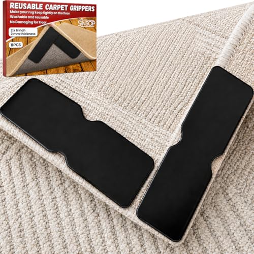 Rug Grippers for Hardwood Floors No Damage Reusable Non Slip Rug Tape Pads Washable Strong Adhesive Carpet Grippers for Area Rugs Keep Corners Flat Low-Profile Floor-Safe Removal (8)