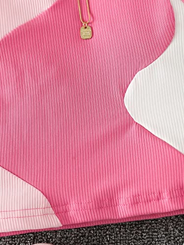 OYOANGLE Girl's Ribbed Knit Crop Tank Top Color Block Crew Neck Sleeveless Tops 5