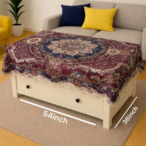 Image of Homerz Premium Centre Table Heritage Series Velvety Table Cover, Vibrant Royal Designs with Border Cutwork (Mughal, 36x54 inch - Center Table)