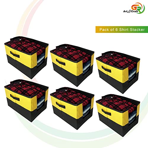 Image of GR Art&Craft inchOrganize Your Space inch Non Woven Shirt Stacker /Shirt Organizer Wardrobe Organizer (PACK OF 6, YELLOW-BLACK DESIGN 2)