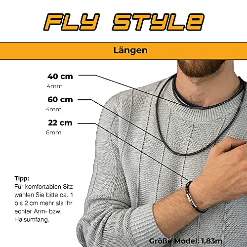 Fly Style Halskette Armband aus Kunstleder schwarz geflochten mit Verschluss aus Edelstahl - Herren Kette, Längen:ca. 55.0 cm, Stärke:4 mm