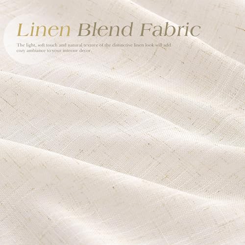 Image of Nanspring Beige Semi Sheer Linen Curtains 102 inches Long 2 Panels for Dining Room Earthy Tone Grommet Window Curtain Privacy Light Filtering Boho Farmhouse Living Room Drapery Panel 102 inch Length