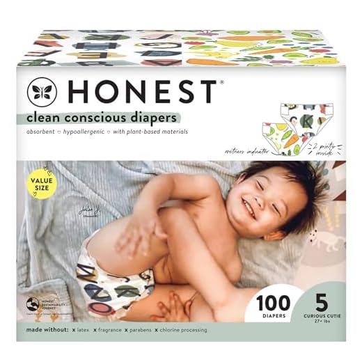 The Honest Company Clean Conscious Diapers | Plant-Based, Sustainable | So Delish + All the Letters | Super Club Box, Size 5 (27+ lbs), 100 Count