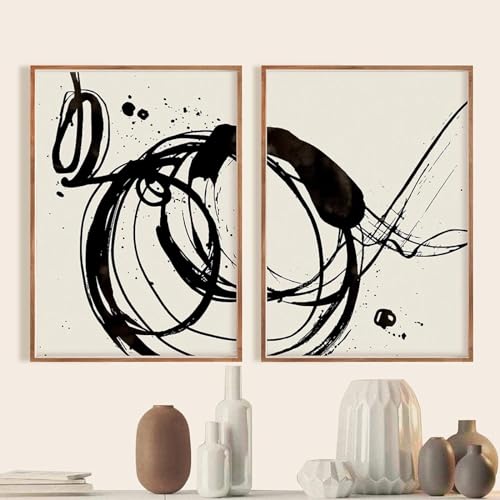 Affiches abstraites de dessin au trait KEBIA toile beige 70x100 cm x2