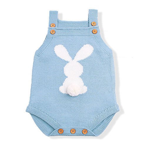 mimixiong Baby Knit Rompers Clothes Toddler Jumpsuit Easter Bunny Sleeveless Outfit (90,Blue)