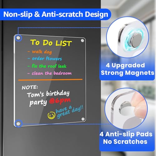 Image of PigPotParty Clear Acrylic Magnetic Chore Chart and Blank Memo Whiteboard for Fridge, 2 Pack 9.5 inchx12 inch Dry Erase Board to Do List Meal Planner for Adult Teens Kids Family, Include 8 Markers & 1 Towel