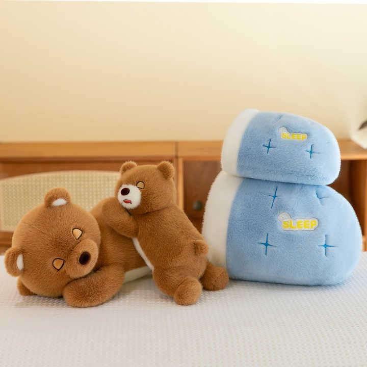 Image of Brown Soothing Breathing Teddy Bear with Light & Music - Battery Operated Stuffed Animal Toys for Baby Kids Girls and Boys Birthday Gift 35 cm