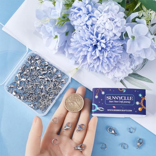 SUNNYCLUE 1 Box 150Pcs Stainless Steel Lobster Clasps Open Jump Rings 50Pcs 15x9mm Jewellery Clasp Connector Bracelet Clips Closures 100Pcs 8mm Jump Rings Lobster Claw for Jewellery Making - Image 3