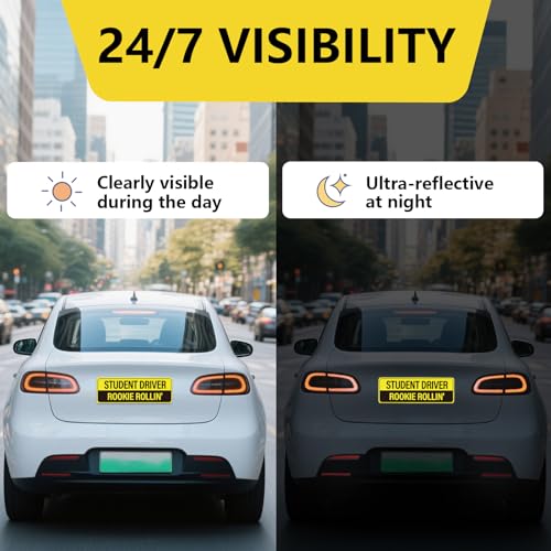 Image of 3pcs Student Driver Magnet for Car, 9.92x3.39in Reflective Magnetic Bumper Sticker 3 Styles Novice Rookie Safety Attention Sign New Driver Signs for Novice Drivers