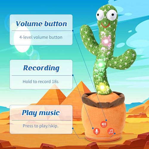 Image of Adjustable Volume Rechargeable Talking Cactus Toy, Baby Toys for 1 2 3 Year Old Toddler Boys Girls Gifts for 18 Months+ Old Boy Girl Baby Toy Singing Mimicking Recording Repeating 120 English Songs