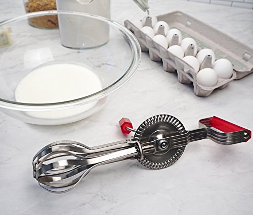 RSVP International Endurance Antique Egg Beater, Hand-Crank, Stainless Steel, 12.25" | Whips & Beats Eggs, Cream, or Other Liquids | Dishwasher Safe | Retro Mixer
