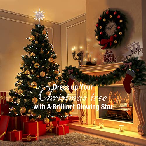Luxspire Christmas Tree Topper, Christmas Decorations Tree Topper Light, 3D Star Christmas Lights Tree Top Battery Powered, Indoor Christmas Decoration Lights, Timer Function, Silver #TOP3