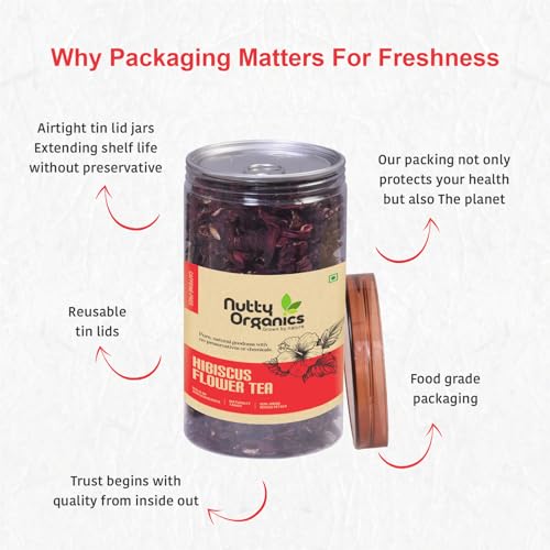 Image of Nutty Organics Hibiscus Tea | Supports Heart Health, Detox & Skin Glow | Herbal Caffeine-Free Infusion | 100g (100 Cups)