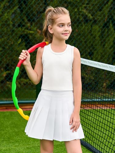 Image of Haloumoning Girls Tank Tops Kids Athletic Ribbed Knit Sleeveless Crop Tops Basic Camisole 5-14 Years