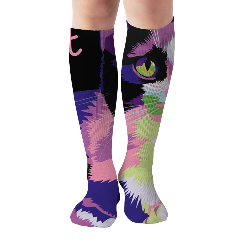 Multicolored Cat Inscription Detailed Miscellaneous Casual Socks Athletic Socks for Women and Mens Sports, Travel, Party Etc 19.7 Inch