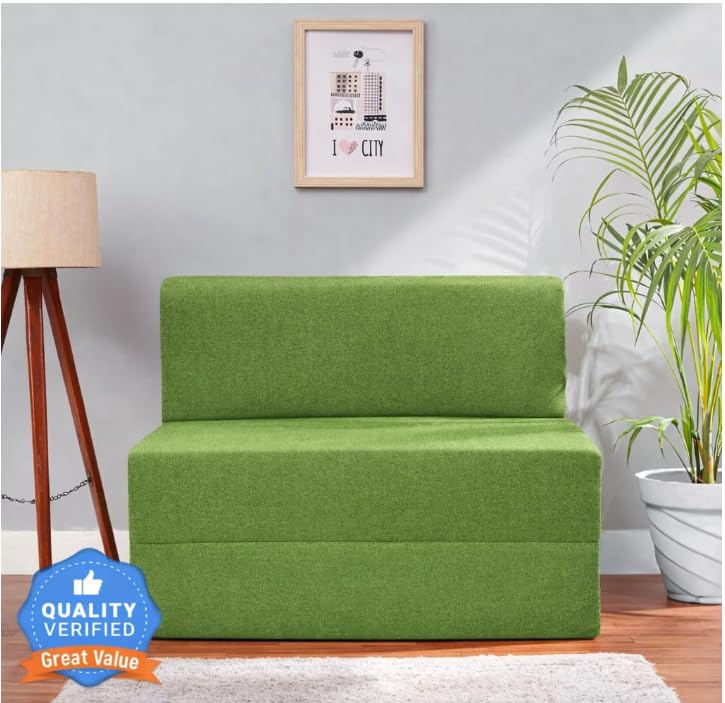 Image of Foldable One Seater Sofa Cum Bed, Sofa Bed 3 X 6 Feet, Velvet Fabric- Washable Cover- Including 1 Cushion Perfect for Home & Office for Guest (Green)