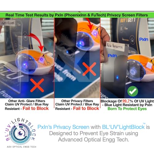 Image of Pxin 15.3 Inch (16:10) Laptop Privacy Screen Protector | Digital Eyecare Filter | 99% UV (A /B /C) Block | Anti Glare | Side View Blocker | Adv. Laptop Privacy Protector