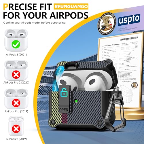Image of RFUNGUANGO AirPods 3 Case with Lock Magnetic Lid, CF Gray
